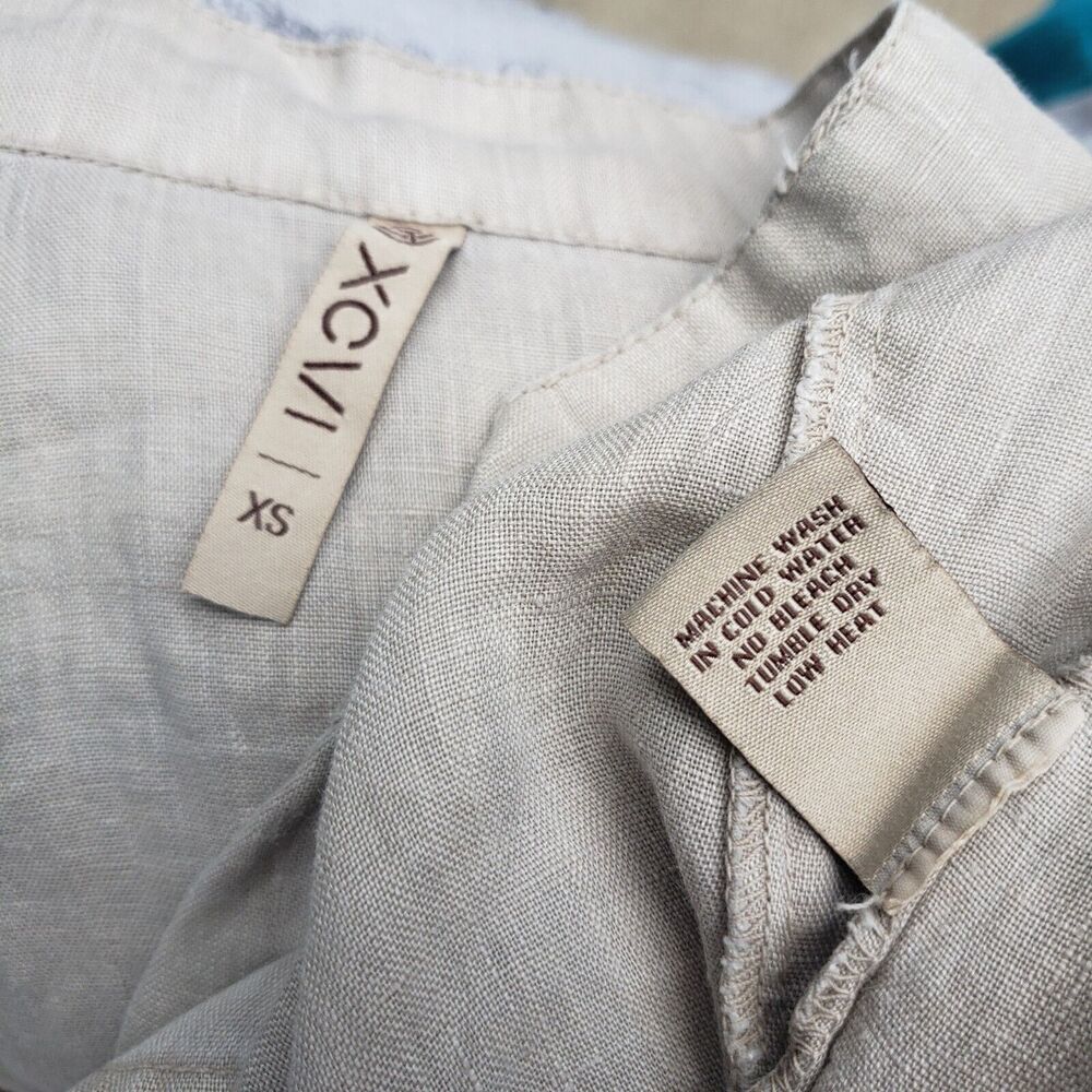 XCVI Women's Beige 3/4 Sleeve Half Button 100% LINEN Oversized Top Shirt Sz XS - Picture 5 of 7